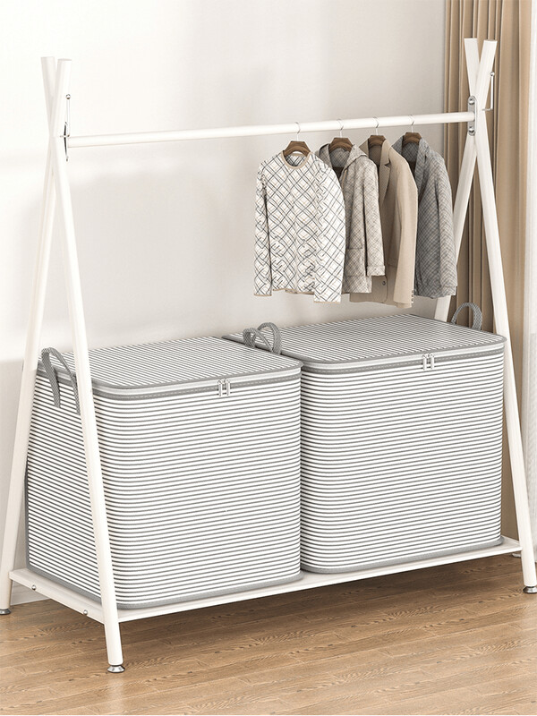 1 geantă de depozitare cu fermoar cu dungi gri, geantă de depozitare de mare capacitate, rezistentă la praf, potrivită pentru depozitare acasă, depozitare clasificată