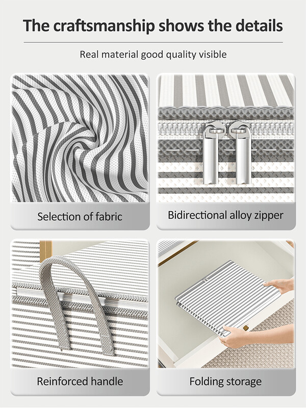 1 geantă de depozitare cu fermoar cu dungi gri, geantă de depozitare de mare capacitate, rezistentă la praf, potrivită pentru depozitare acasă, depozitare clasificată
