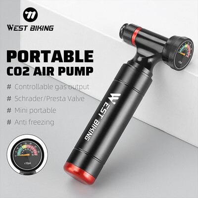 WEST BIKING Mini pompă Co2 pentru biciclete Pompă de aer pentru bicicletă din aliaj de aluminiu portabil Schrader/Presta Umflator anvelope MTB Accesorii pentru ciclism