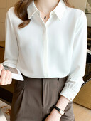 Balta blūze ar garām piedurknēm Sieviešu Blusas Mujer De Moda 2024 Apkakle Šifona Blūzes Krekls Sieviešu Topi Blūzes Krekli F244