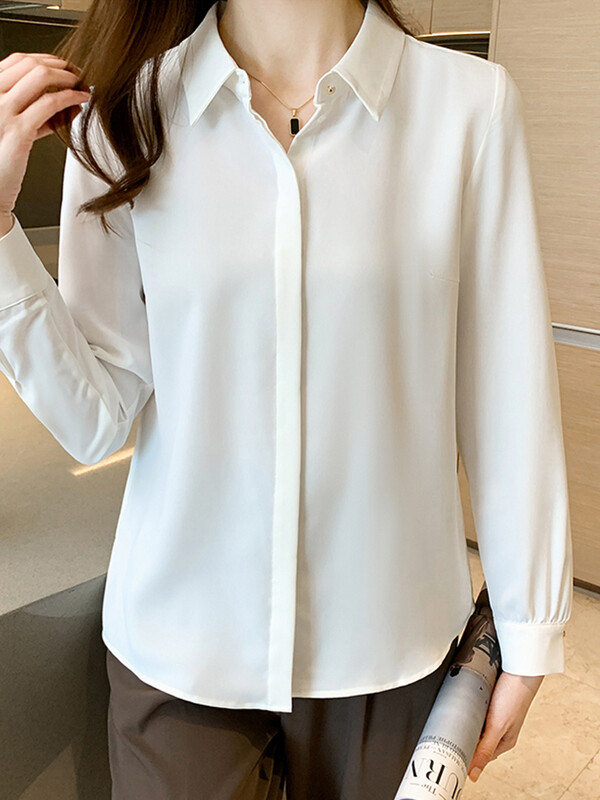 Balta blūze ar garām piedurknēm Sieviešu Blusas Mujer De Moda 2024 Apkakle Šifona Blūzes Krekls Sieviešu Topi Blūzes Krekli F244