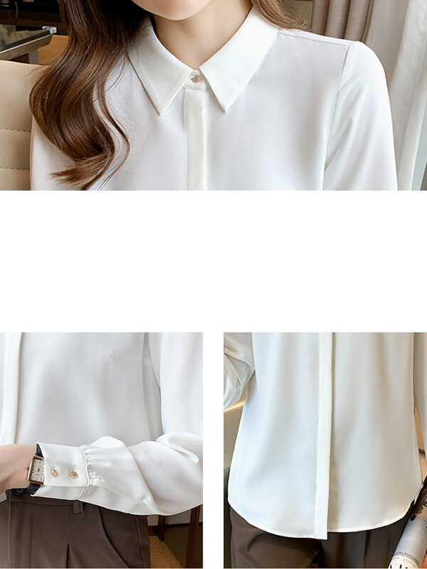 Balta blūze ar garām piedurknēm Sieviešu Blusas Mujer De Moda 2024 Apkakle Šifona Blūzes Krekls Sieviešu Topi Blūzes Krekli F244