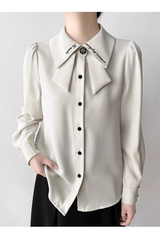 Ρετρό γαλλική κορδέλα ψηλά χωρίς σιδερένιο αντιρυτιδικό μακρυμάνικο πουκάμισο φθινοπωρινό σχέδιο Niche γαλλικό μπλουζάκι για γυναίκες