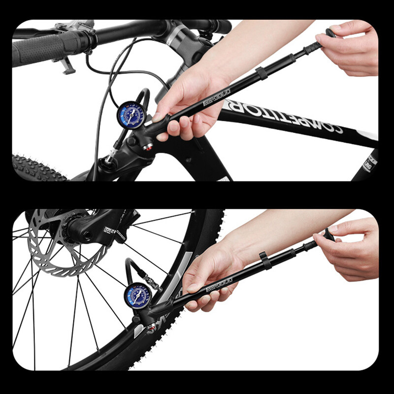 Hegyi kerékpáros szivattyú 400 PSI kerékpározáshoz hordozható kerékpáros léglengéscsillapító szivattyú műszeres alumíniumötvözet MTB kerékpáros gumiabroncs felfújó légszivattyúval