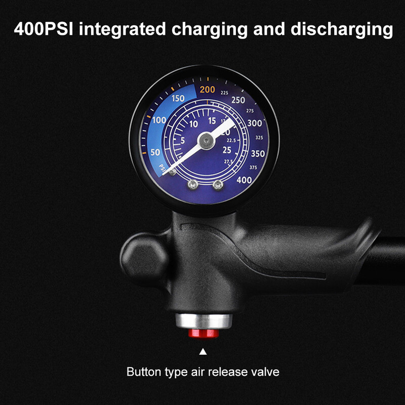 Hegyi kerékpáros szivattyú 400 PSI kerékpározáshoz hordozható kerékpáros léglengéscsillapító szivattyú műszeres alumíniumötvözet MTB kerékpáros gumiabroncs felfújó légszivattyúval