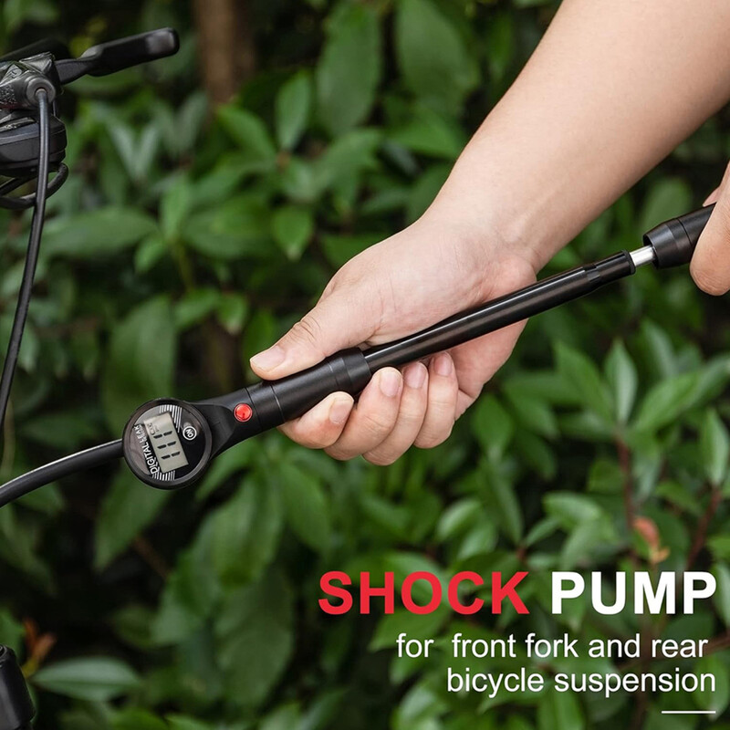 Velosipēda sūknis 320PSI augstspiediena balstiekārtas sūkņa piepūšana ar digitālo mērītāju MTB velosipēda priekšējās dakšas aizmugurējās piekares gaisa amortizatoriem
