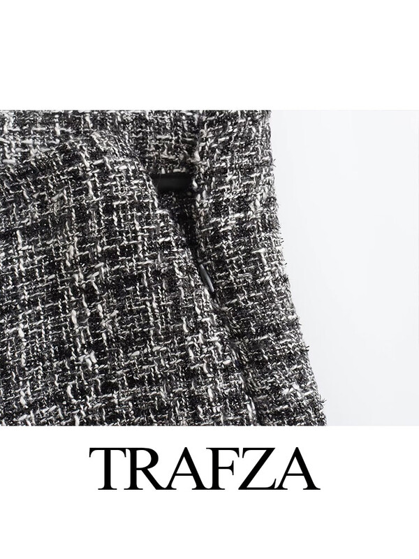 TRAFZA ženski ljetni ulični dvodijelni set za 2024. s kariranim kratkim ležernim sakoom + seksi kilo hlače visokog struka s patentnim zatvaračem sa strane