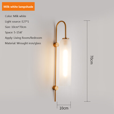 Staklena zidna lampa Nordijsko moderno svjetlo, luksuzni abažur E27 LED unutarnje zidno svjetlo za spavaću sobu uz krevet, blagovaonski stol, dnevni boravak