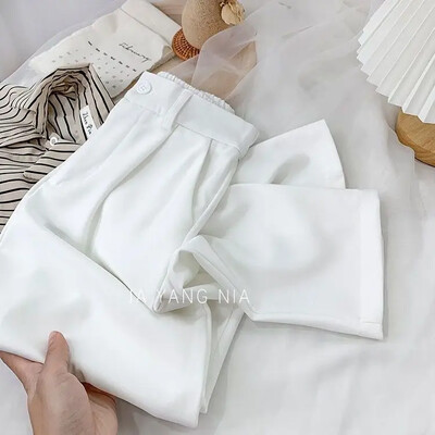 Modes elastīgas bikses ar augstu vidukli sieviešu 2023. gada pavasara ikdienišķas brīvas, cietas, taisnas bikses, biroja sieviešu darba deviņu punktu uzvalka bikses