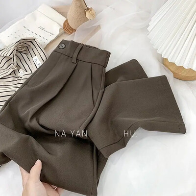 Modes elastīgas bikses ar augstu vidukli sieviešu 2023. gada pavasara ikdienišķas brīvas, cietas, taisnas bikses, biroja sieviešu darba deviņu punktu uzvalka bikses