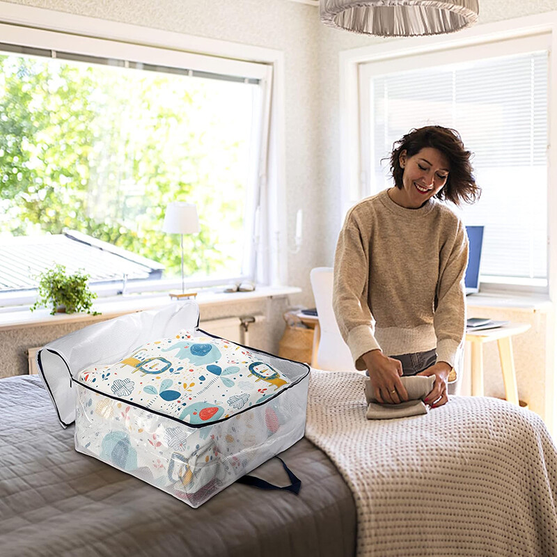 Genți de mutare foarte mari, transparente, cu fermoar. Genți de depozitare rezistente pentru îmbrăcăminte, pătură, cuverturi, perne, jucării, lenjerie de pat