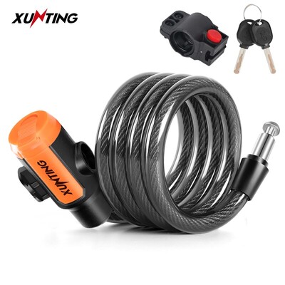 Xunting Bike Lock Coiled Secure Keys Кабелна ключалка за велосипед с монтажна скоба Устойчива на атмосферни влияния Велосипедна ключалка за скутер против кражба