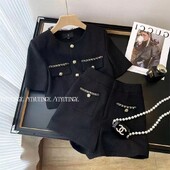 Ženski parfem Vintage 90-ih crno odijelo gornji dio i hlače dvodijelni set Ženska ljetna odgovarajuća odjeća Ženska Jacquard odjeća