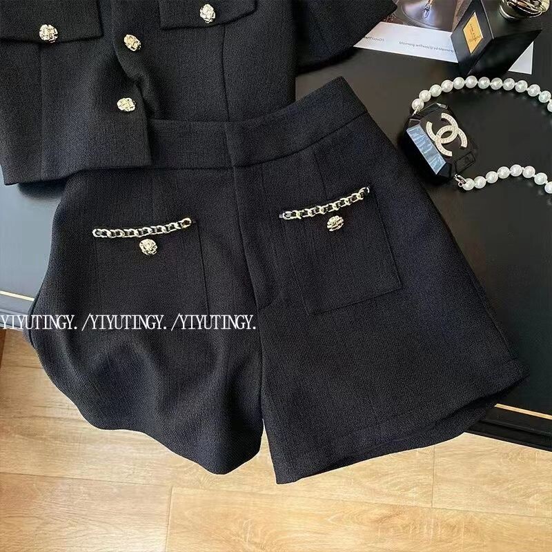 Ženski parfem Vintage 90-ih crno odijelo gornji dio i hlače dvodijelni set Ženska ljetna odgovarajuća odjeća Ženska Jacquard odjeća