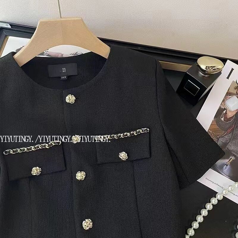 Ženski parfem Vintage 90-ih crno odijelo gornji dio i hlače dvodijelni set Ženska ljetna odgovarajuća odjeća Ženska Jacquard odjeća