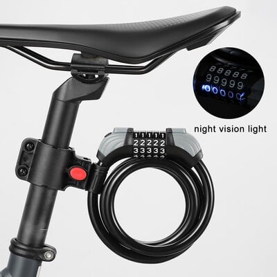 1,5m Bike 5 Code Αντικλεπτική βαρέως τύπου Steel Cable Riding Lock Συνδυασμός Νυχτερινό Εργαλείο με Εξωτερικό Φως T1u6