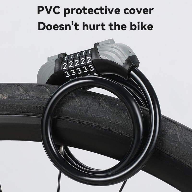 1,5 m velosipēda 5 koda pretaizdzīšanas lieljaudas tērauda kabeļa braukšanas slēdzene, nakts rīks ar āra apgaismojumu T1u6