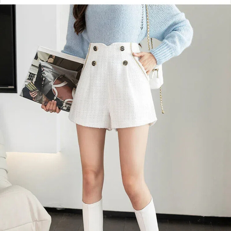 Temperament Toamna Pulovere noi, noi, fermoar solid, buzunar la două piept, modă coreeană, pantaloni scurți largi, cu talie înaltă