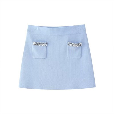 Willshela női divatos 2 részes szett gyémánt kötött pulóverrel és vintage magas elasztikus derekú miniszoknya női elegáns szoknya készlettel