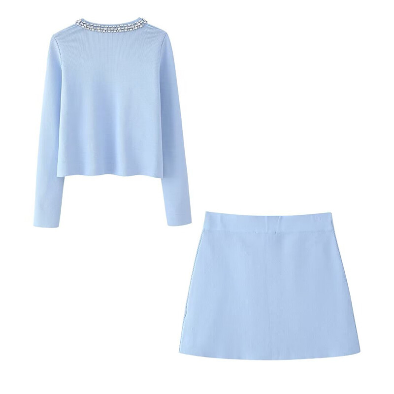 Willshela női divatos 2 részes szett gyémánt kötött pulóverrel és vintage magas elasztikus derekú miniszoknya női elegáns szoknya készlettel