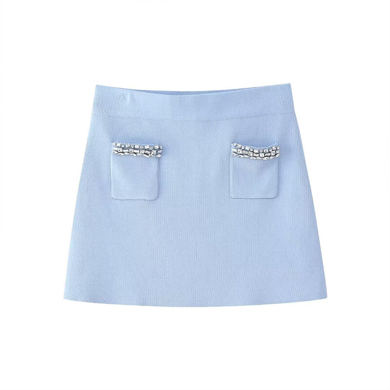 Willshela női divatos 2 részes szett gyémánt kötött pulóverrel és vintage magas elasztikus derekú miniszoknya női elegáns szoknya készlettel