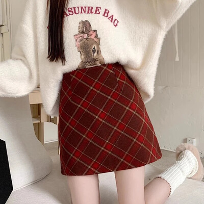 Fusta în carouri din tweed, în formă de A, ocazional, cu fermoar, cu talie înaltă, mini-fustă, stil preppy, fuste bodycon, pentru femei, toamnă, iarnă, costum, fustă Y2K