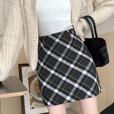 Fusta în carouri din tweed, în formă de A, ocazional, cu fermoar, cu talie înaltă, mini-fustă, stil preppy, fuste bodycon, pentru femei, toamnă, iarnă, costum, fustă Y2K