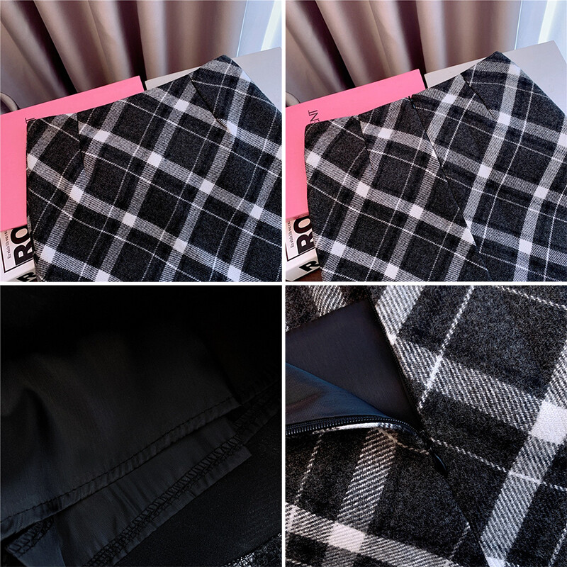 Fusta în carouri din tweed, în formă de A, ocazional, cu fermoar, cu talie înaltă, mini-fustă, stil preppy, fuste bodycon, pentru femei, toamnă, iarnă, costum, fustă Y2K