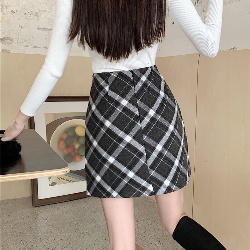 Fusta în carouri din tweed, în formă de A, ocazional, cu fermoar, cu talie înaltă, mini-fustă, stil preppy, fuste bodycon, pentru femei, toamnă, iarnă, costum, fustă Y2K