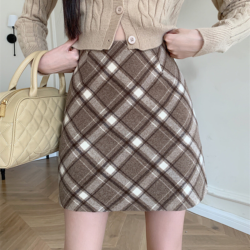 Fusta în carouri din tweed, în formă de A, ocazional, cu fermoar, cu talie înaltă, mini-fustă, stil preppy, fuste bodycon, pentru femei, toamnă, iarnă, costum, fustă Y2K