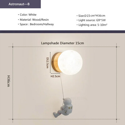 LED modern fali lámpa gyanta Hold Nyúl űrhajós lámpák hálószobához gyerekszoba tanulószoba belső dekorációs világítás