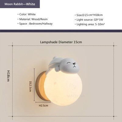 LED modern fali lámpa gyanta Hold Nyúl űrhajós lámpák hálószobához gyerekszoba tanulószoba belső dekorációs világítás