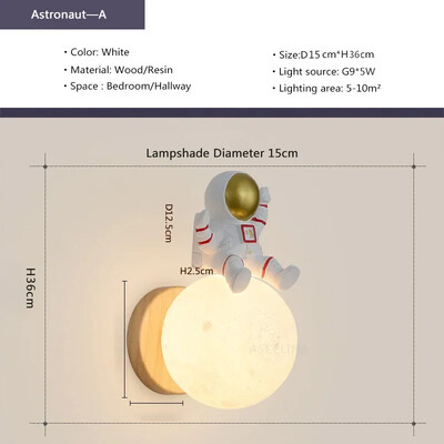 LED modern fali lámpa gyanta Hold Nyúl űrhajós lámpák hálószobához gyerekszoba tanulószoba belső dekorációs világítás