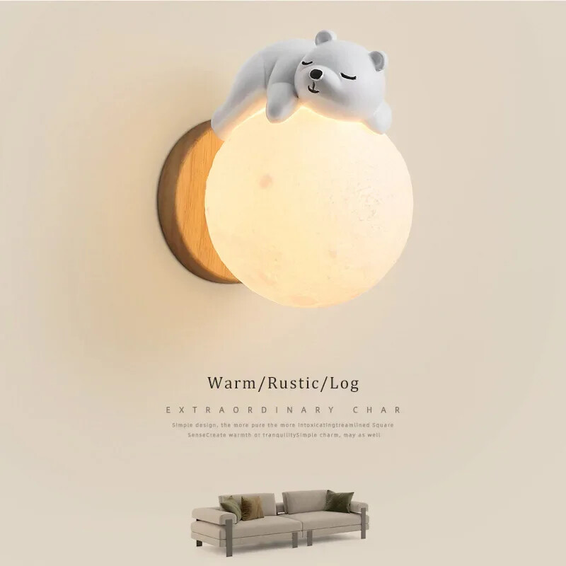 LED moderni sieninė lempa dervos mėnulio triušio astronautų šviestuvai miegamojo vaikų kambario studijoms darželio interjero dekoratyvinis apšvietimas