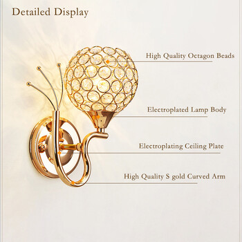 Луксозна кристална стенна лампа Nordic E27 Нощни лампи за коридор, коридор, балкон, стълбище, гардероб, спалня, домашно вътрешно осветление