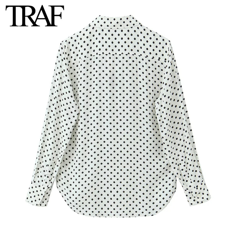TRAF Ženska modna proljetna vintage bluza, košulja s dugim rukavima, točkastim preklopom, Chic ženska mini suknja visokog struka, dvodijelni set