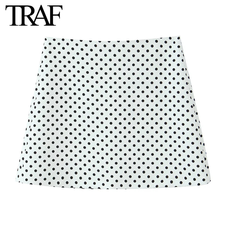 TRAF Ženska modna proljetna vintage bluza, košulja s dugim rukavima, točkastim preklopom, Chic ženska mini suknja visokog struka, dvodijelni set