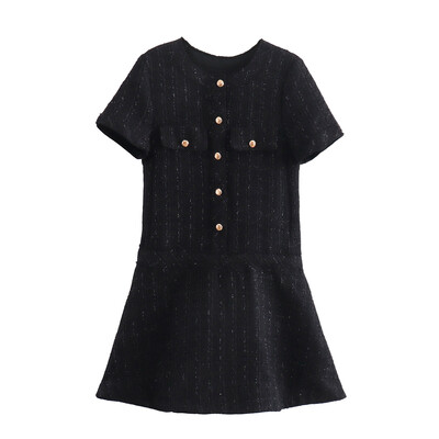 PB&ZA2024 Őszi új divatos, karcsúsított, egyszerű temperamentumú női, sokoldalú, magas derekú rövid ruha elegáns stílussal