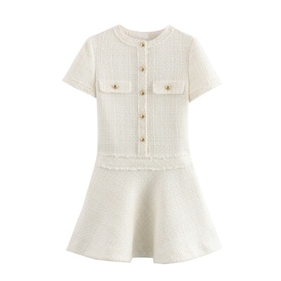 PB&ZA2024 Őszi új divatos, karcsúsított, egyszerű temperamentumú női, sokoldalú, magas derekú rövid ruha elegáns stílussal