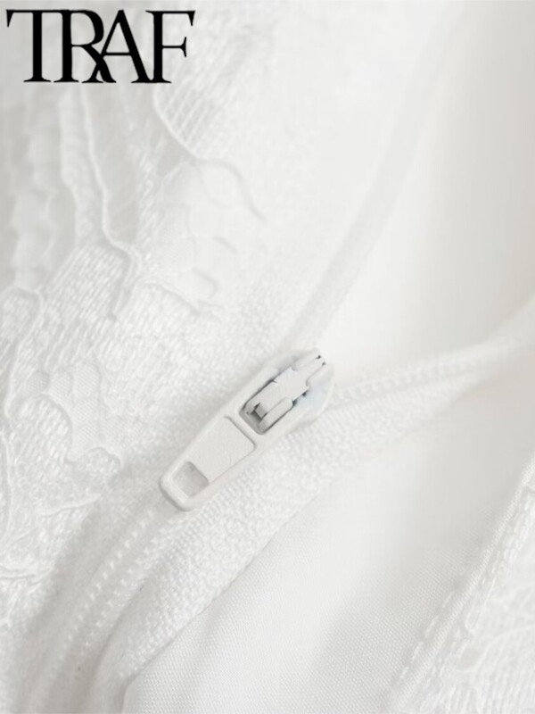 TRAF Λευκή δαντέλα Hollow Out Γυναικεία Φαρδιά Κοστούμια Traf Καλοκαιρινό κοντό μανίκι See Through Crop Top Φαρδύ παντελόνι Y2K