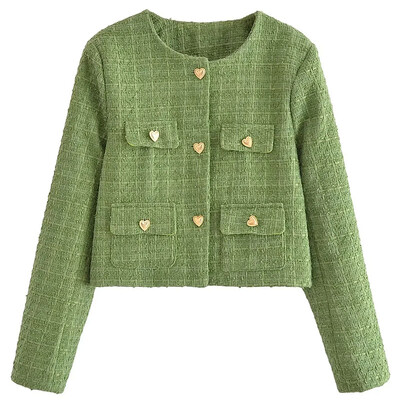 TRAFZA ülikonnad naistele Moodsad rohelised jämekoelised lahtised üherealised jakid + õhukesed šikid ja elegantsed naiste sügisseelikud