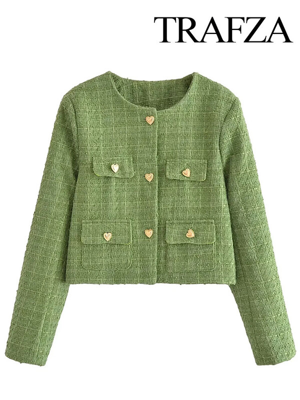 TRAFZA ülikonnad naistele Moodsad rohelised jämekoelised lahtised üherealised jakid + õhukesed šikid ja elegantsed naiste sügisseelikud