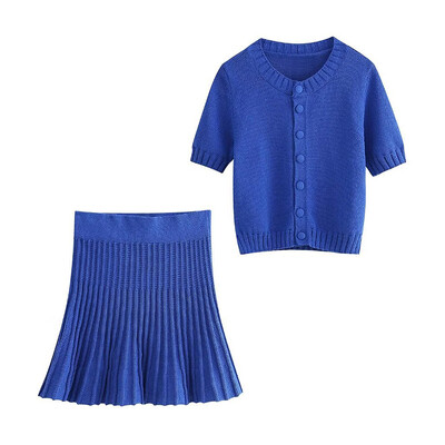 Laxsesu kardigani Kompleti Ženski pulover Jednoredno kopčanje O-izrez Odijelo Jesen 2024. Nova moda Ženske suknje A-kroja Dvodijelni