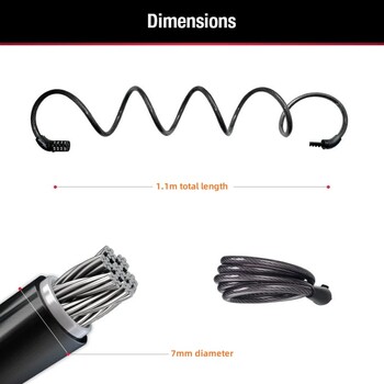 1100*7 MM Bike Lock Cable Combination Bicycle Lock Κλείδωμα καλωδίου με τετραψήφιο συνδυασμό κλειδαριάς για ποδηλατικό εξοπλισμό εξωτερικού χώρου