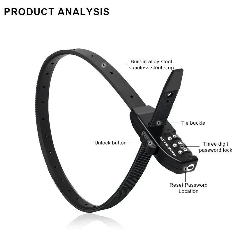 Paroles kaklasaites slēdzene Daudzfunkcionāls velosipēda elektriskais skrejritenis Motocikls Pārnēsājams pretaizdzīšanas 3 ciparu velosipēda ķiveres slēdzene, melna
