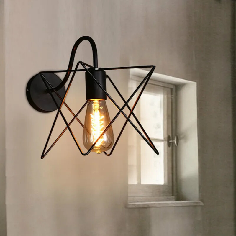 Vintažinis sieninis šviesus pramoninis dekoras Vidaus apšvietimas juodas retro kaltinės geležies narvelinis lempa, skirta prie lovos koridoriaus baro kambario dekoravimui