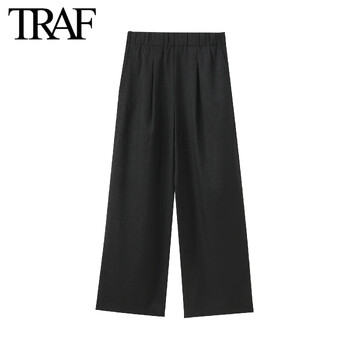 TRAF Women Fashion Summer One Shoulde Αμάνικο Ασυμμετρικό Γιλέκο Στυλ Τοπ Ψηλόμεσο Παντελόνι Πιτζάμα Πλισέ Σετ δύο τεμαχίων