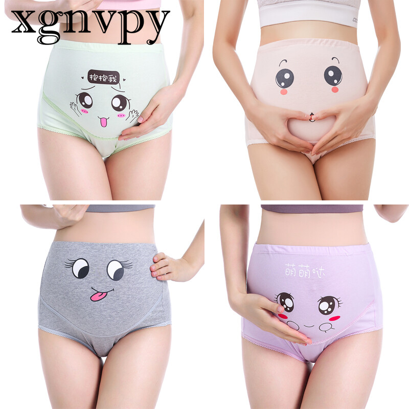 xgnvpy Veliko donje rublje za trudnice, prozračno bešavno donje rublje s visokim strukom, podesivim slatkim crtićima za trudnice