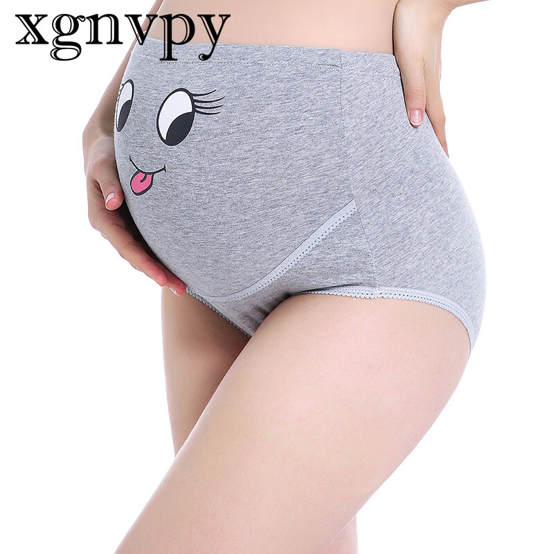 xgnvpy Veliko donje rublje za trudnice, prozračno bešavno donje rublje s visokim strukom, podesivim slatkim crtićima za trudnice