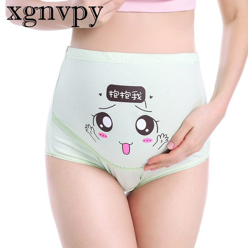 xgnvpy Veliko donje rublje za trudnice, prozračno bešavno donje rublje s visokim strukom, podesivim slatkim crtićima za trudnice